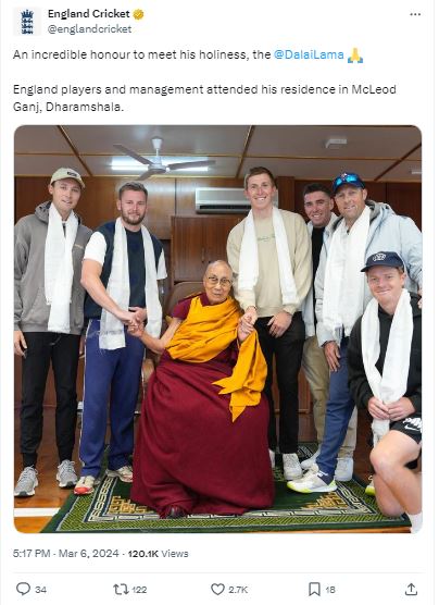 England Cricket Team, Dalai Lama, Religious Leader Dalai Lama, ind vs eng 5th test, india vs england test series, who is dalai lama, ollie pope met dalai lama, ind vs eng dharamsala test, england cricketers met dalai lama dharamsala test, ind vs eng, england tour of india, ecb