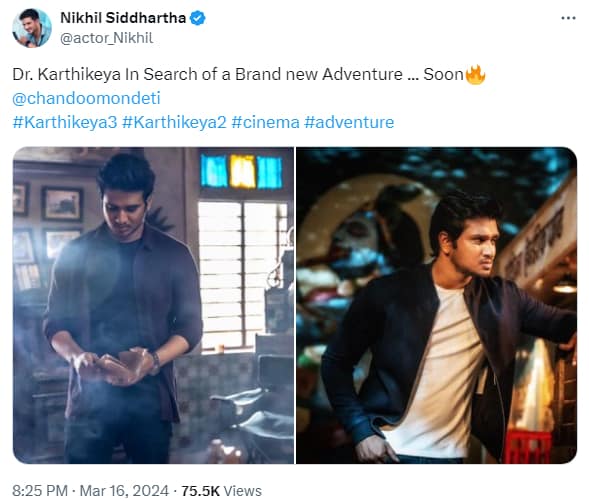 nikhil Sidharth Karthikeya 3 tweet