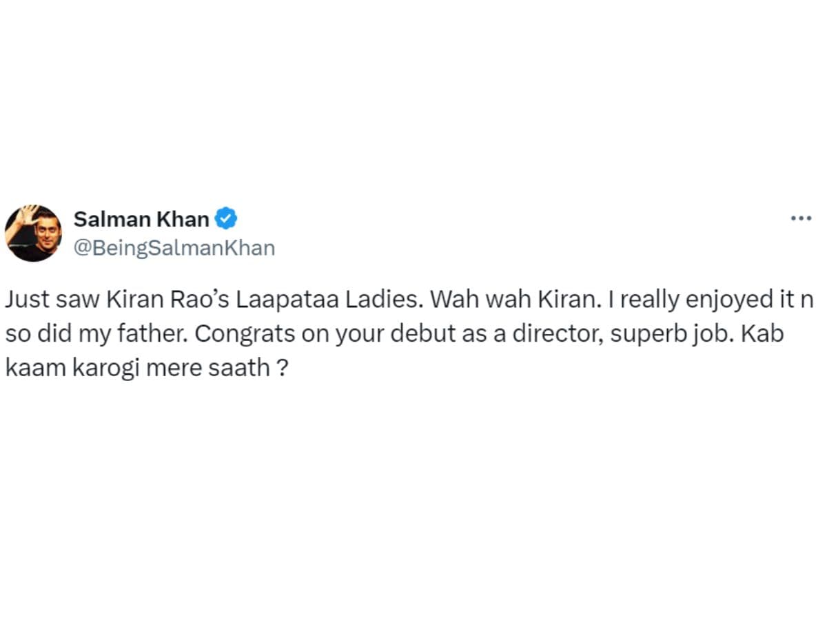Salman Khan, Salman Khan News, Salman Khan reviews Laapataa Ladies, Laapataa Ladies, Laapataa Ladies Film, Salman Khan tweet for Kiran Rao, Aamir khan and Kiran Rao film Laapataa Ladies