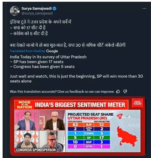 fact check survey opinion poll uttar pradesh lok sabha election samajwadi party fake screen shot
