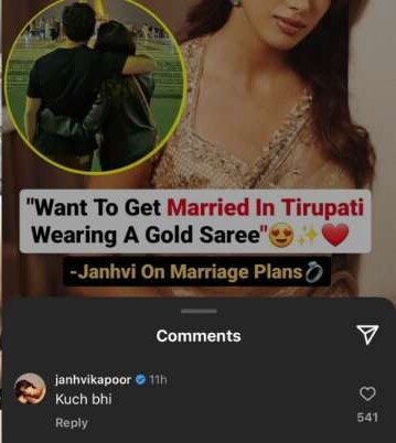 Janhvi Kapoor, Shikhar Pahariya, Janhvi Kapoor wedding, Janhvi Kapoor Wedding Rumours, Shikhar Pahariya, Janhvi Kapoor Shikhar Pahariya wedding, Janhvi Kapoor reacts to Tirupati wedding rumours, Janhvi Kapoor reacts to wedding rumours, Janhvi Kapoor Boyfriend, Shikhar Pahariya Girlfriend, Ulajh, Mr and Mrs Mahi, Devara Part 1, Varun Dhawan, Ram Charan, Jr NTR, Janhvi Kapoor, Janhvi Kapoor movies, Bollywood News, Entertainment News In Hindi