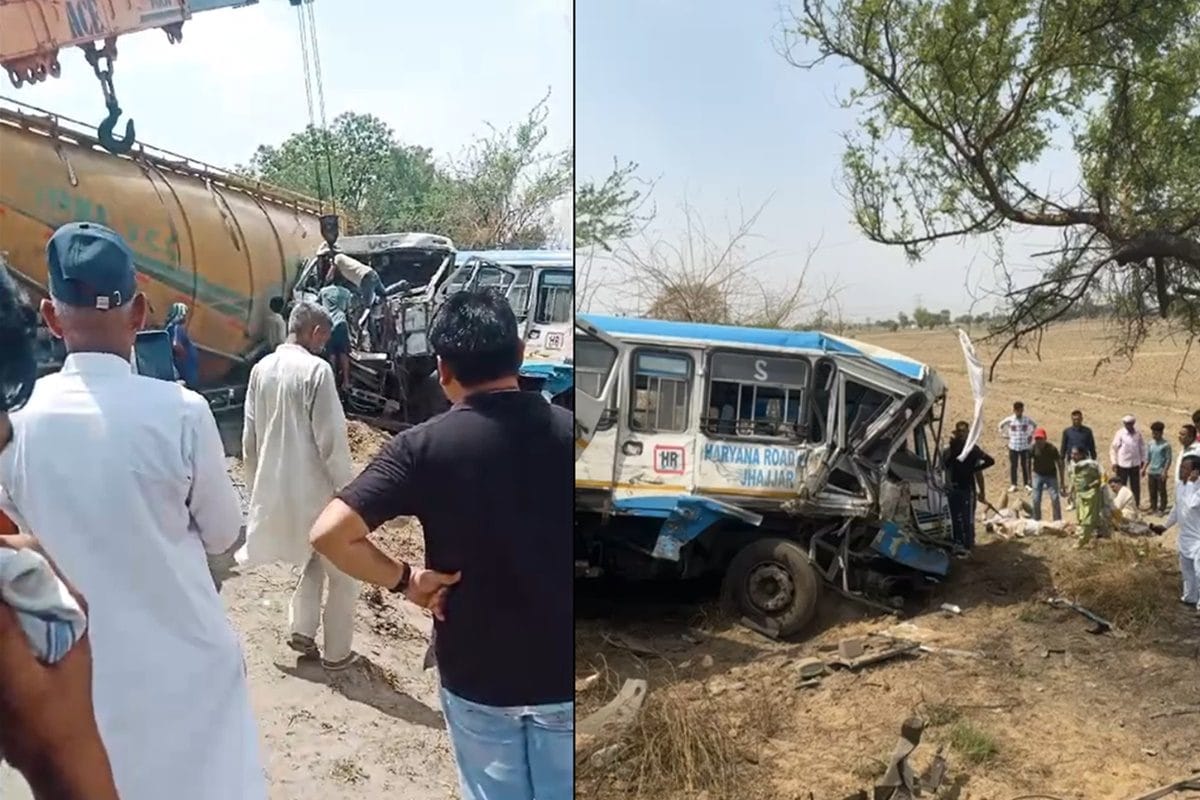 हरियाणा रोडवेज की बस और कैंटर में भिड़ंत चालक की मौत 23 घायल