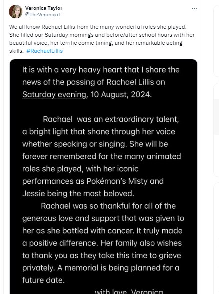 Rachel Lilis death post