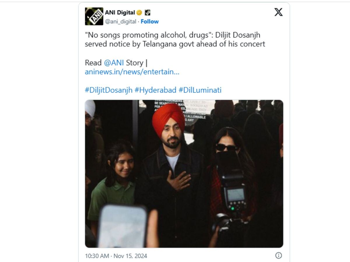 Diljit Dosanjh, Diljit Dosanjh news, Diljit Dosanjh Gets Notice Ahead Of Hyderabad Concert, Diljit Dosanjh Gets Notice From Telangana Govt, Diljit Dosanjh Songs, Diljit Dosanjh Dil Luminati tour, Telangana Government, Diljit Dosanjh's songs