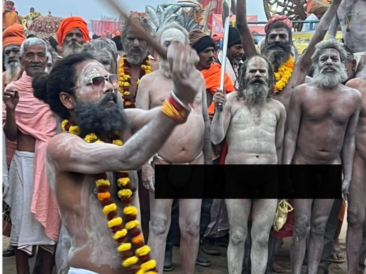 नागा संन्यासियों के साथ ही साथ महामंडलेश्वर और दूसरे पीठाधीश्वर भी शाही रथों पर सवार होकर अमृत स्नान में पहुंचे थे तो कुछ नागा साधु घोड़े पर सवार थे तो कुछ पैदल चलते हुए थे. (News18 )