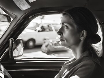 A woman was going by car, the police stopped the car, there was a big box on the back seat!