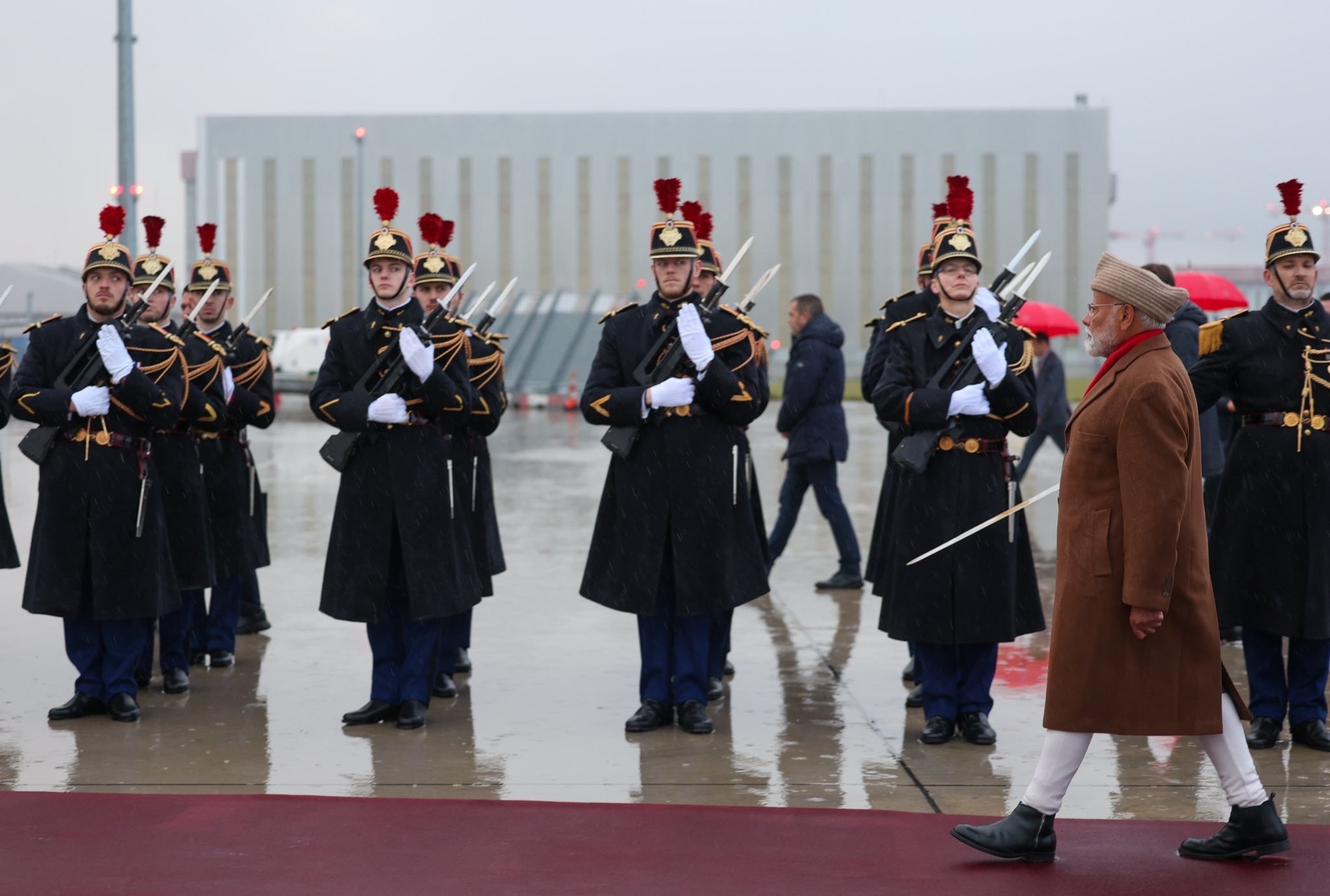 PM Narendra Modi Warmly received by the Minister of the Armed Forces Sébastien Lecornu of France at airport