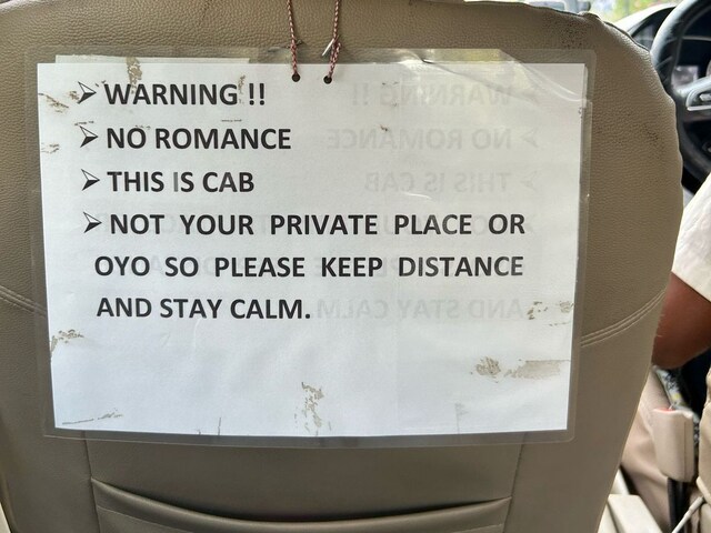 cab-bengaluru-no-romance-warning-2025-03-af57990dd0379839239020674e31f69a 'This is not Oyo!' The driver pasted paper on the cab seat, the rules written for the couple, asked to keep a distance!