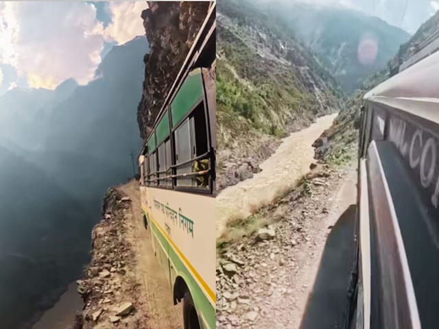 पहाड़ पर हिचकोले खाती बस, बगल में गहरी खाई और नदी, लोग बोले- 'स्वर्ग नीचे है' पहाड़ पर हिचकोले खाती बस, बगल में गहरी खाई और नदी, लोग बोले- 'स्वर्ग नीचे है'