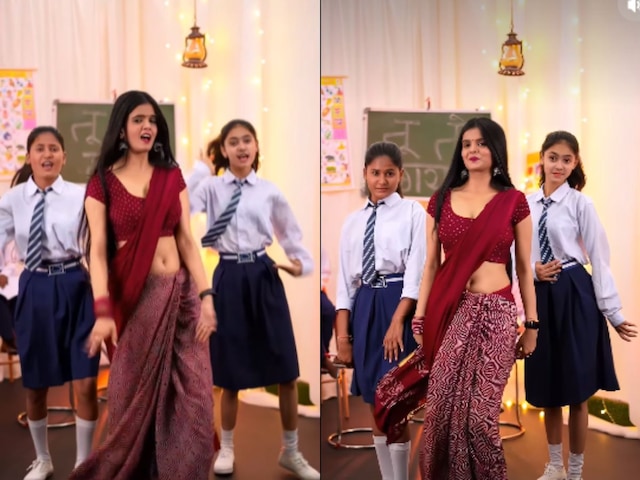 Shweta-Garg-Woman-dancing-in-Saree-Maroon-Color-Saree-School-Girl-Dance-woman-teacher-dance-2025-04-e0ad5e9d4bf47f00d226f8ac47ebdbc2 School teacher dances a lot with girl students