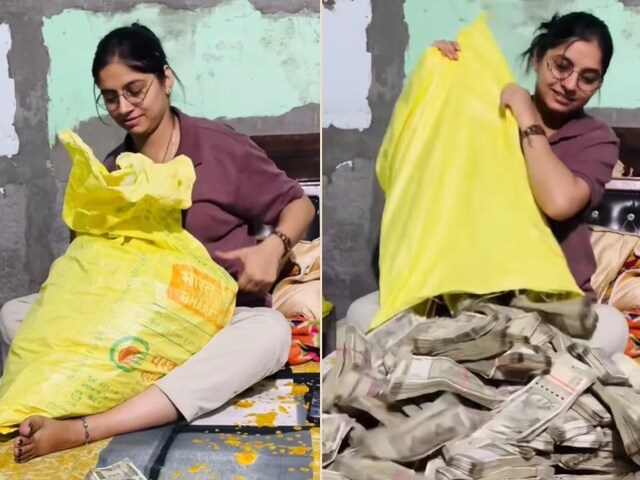 girl-with-notes-bundle-on-bed-2025-04-a94e19b642ed61101a6c470d43d6b7f2 Girl with Bundle of Notes on Bed - Girl overturned plastic sack on bed, bundles of notes!