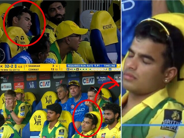 The player fell asleep while sitting in the dug out, the team was losing here, was taking sleep there