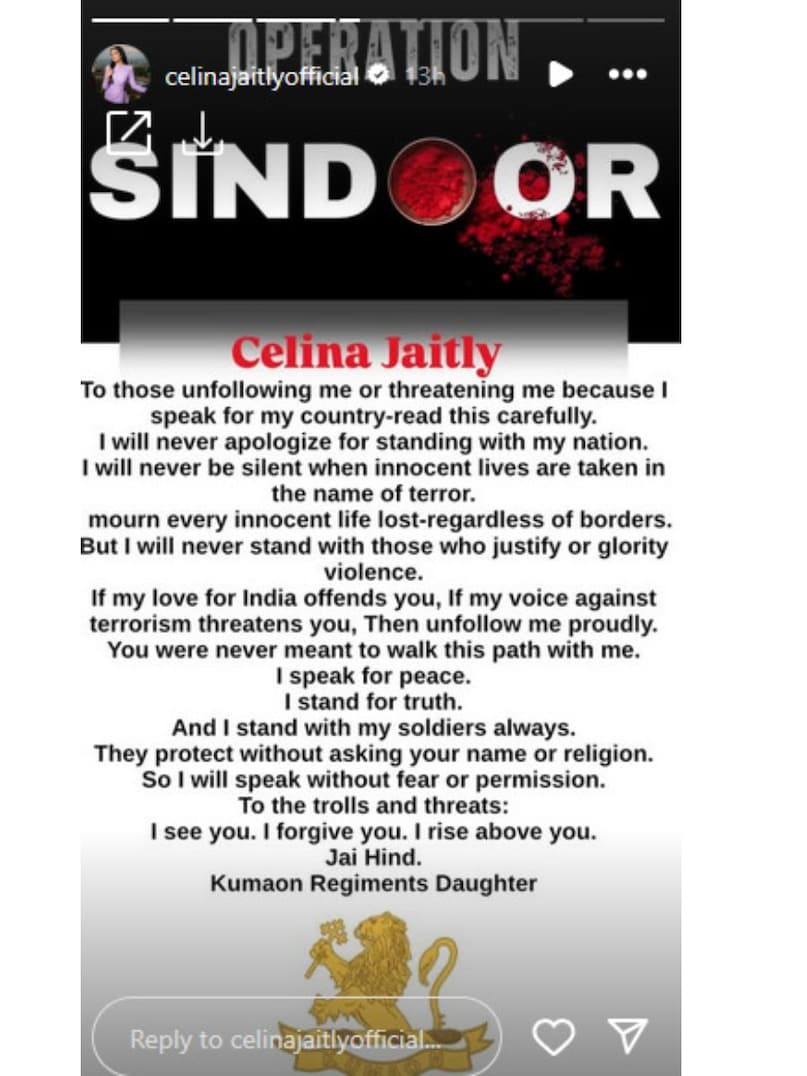 Celina Jaitly, Celina Jaitly patriotism, Celina Jaitly trolls, Indian army support, Celina Jaitly operation sindoor post, Celina Jaitly father, Celina Jaitly movies, Celina Jaitly news, Operation Sindoor, opposition to pro-Pakistan sentiments, सेलिना जेटली देशभक्ति, भारतीय सेना का समर्थन, ऑपरेशन सिंदूर