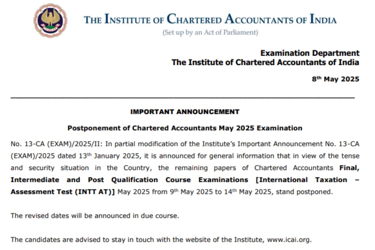 ICAI CA Exam 2025 Postponed, ICAI CA Exam, icai org