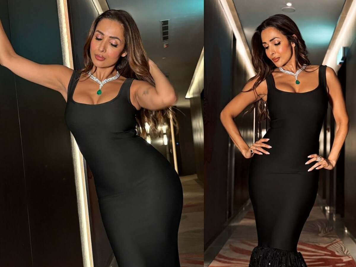 Malaika Arora latest look, मलाइका अरोड़ा ब्लैक गाउन, Malaika Arora fashion, Black bodycon dress look, Malaika date night outfit, मलाइका स्टाइल आइकन