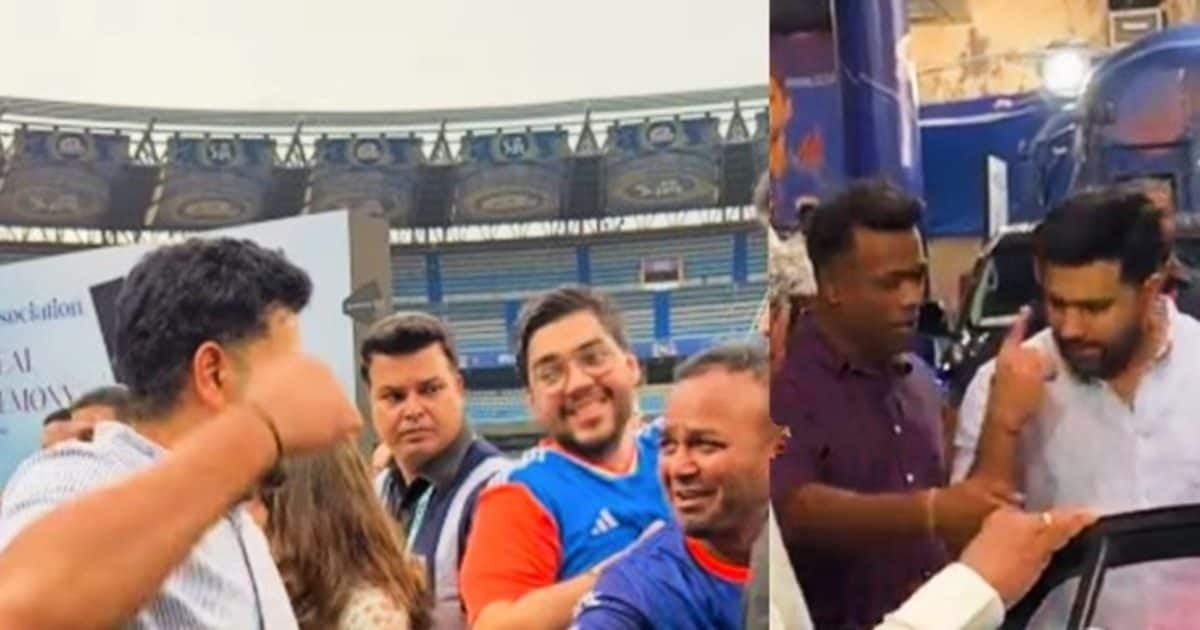 Rohit Sharma mock gestures a punch : रोहित शर्मा ने वानखेड़े स्टेडियम में स्टैंड अनावरण पर फैन को मुक्का मारने की एक्टिंग से चौंकाया