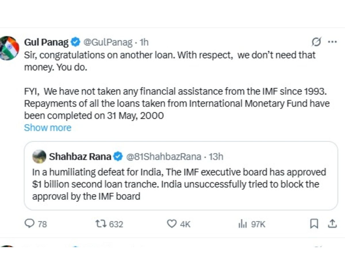 Pakistan Imf Loan, Gul Panag, Gul Panag on Pakistan Imf Loan, Gul Panag takes Dig at Pakistan as They Celebrate IMF Loan, What is IMF, Gul Panag Post, Gul Panag, Gul Panag, Gul Panag's post, Gul Panag's post, Gul Panag's post, Gul Panag