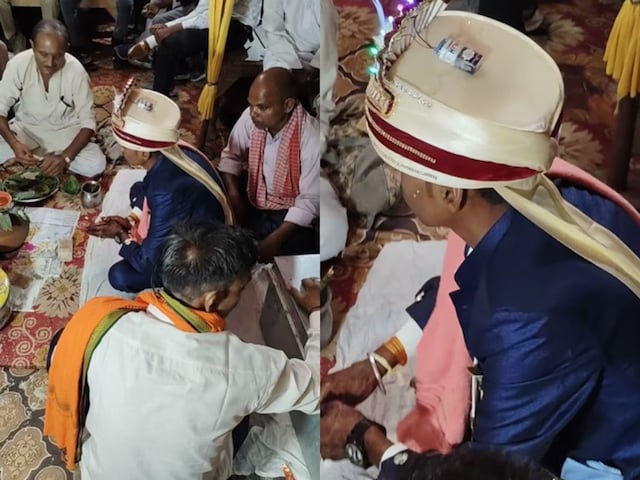 'टेक्नोलॉजिया!' द्वार पूजा में बैठा दूल्हा, लाइट से जगमगाते दिखा साफा!