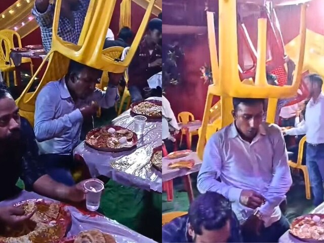 बारिश से बर्बाद हुआ शादी का पंडाल, मगर लोगों ने खोज लिया खाना ठूंसने का जुगाड़