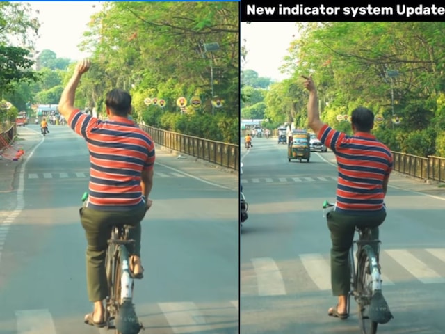 साइकिल चालक ने किए अनोखे इशारे, निकाल दिया नया इंडिकेटर सिस्टम, लोग हुए फैन! साइकिल चालक ने किए अनोखे इशारे, निकाल दिया नया इंडिकेटर सिस्टम, लोग हुए फैन!