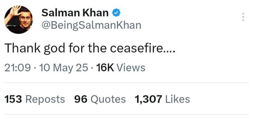 salman khan, salman khan trolled, India Pakistan Ceasefire, salman khan news, India Pakistan Ceasefire broked, सलमान खान, सलमान खान युद्ध विराम पोस्ट, भारत पाकिस्तान