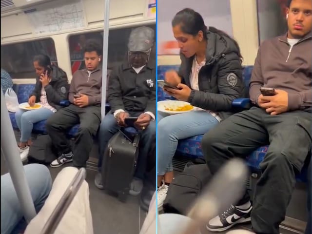 मेट्रो में महिला ने हाथ से खाया खाना, लोगों में छिड़ी कल्चर पर बहस! मेट्रो में महिला ने हाथ से खाया खाना, लोगों में छिड़ी कल्चर पर बहस!