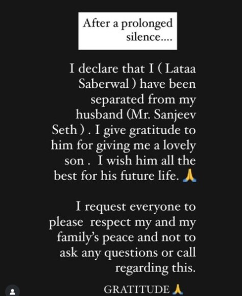 Lata Lataa Saberwal, Sanjeev Seth, Lataa Saberwal Divorce, Separated from Sanjeev Seth, Yeh Rishta Kya Kehlata Hai, Lata Sabharwal, Sanjeev Seth, Lata Sabharwal husband, Lata Sabharwal Brash, Lata Sabharwal News