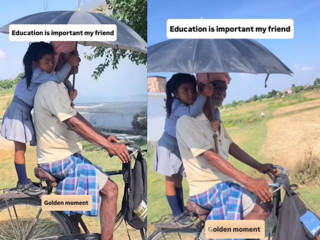 बिटिया को भरी दोपहर में स्कूल से वापस ला रहा था शख्स, बच्ची के छाता पकड़ने के बिटिया को भरी दोपहर में स्कूल से वापस ला रहा था शख्स, बच्ची के छाता पकड़ने के