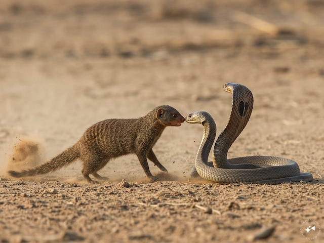 Mongoose tears the snake from the middle, have you seen how to attack Mongoose tears the snake from the middle, have you seen how to attack