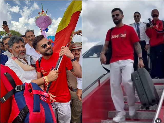 Virat descended from the plane with Tashan wearing black glasses, DK Shivkumar was waiting Virat descended from the plane with Tashan wearing black glasses, DK Shivkumar was waiting