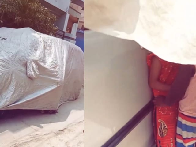 कार को प्लास्टिक के साथ कवर किया गया था, अचानक खुर की आवाज़ आने लगी, जैसे ही कवर हटा दिया गया, उड़ गया!