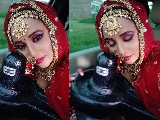 Rani Chatterjee appeared absorbed in Shiva devotion, beautiful pictures of shares in red couple