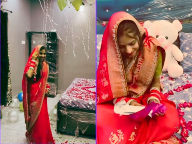 The bride reached the room before the honeymoon, the bed was decorated with flowers, then it was handed over .. The bride reached the room before the honeymoon, the bed was decorated with flowers, then it was handed over ..
