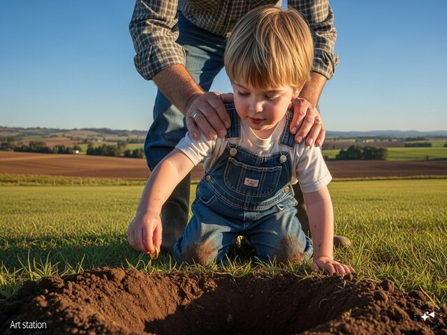 A 3 -year -old child discovered yellow stone, the father looked carefully and shone eyes