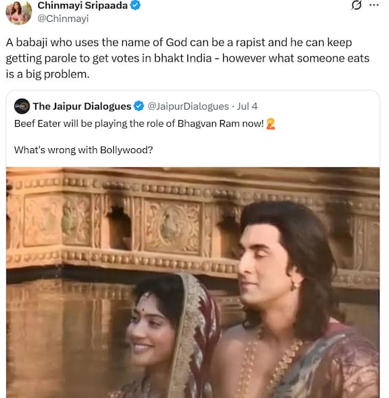 Ranbir Kapoor, Ramayana movie, Ranbir Kapoor lord ram, Ramayana casting, Ranbir Kapoor beef controversy, Chinmayi Sripaada, Lord Ram casting, Ramayana cast, Nitesh Tiwari Ramayana, ranbir as ram, ram rahim, yash as ravana, रणबीर कपूर विवाद, रणबीर कपूर राम रोल Ranbir Kapoor, Ramayana movie, Ranbir Kapoor lord ram, Ramayana casting, Ranbir Kapoor beef controversy, Chinmayi Sripaada, Lord Ram casting, Ramayana cast, Nitesh Tiwari Ramayana, ranbir as ram, ram rahim, yash as ravana, रणबीर कपूर विवाद, रणबीर कपूर राम रोल