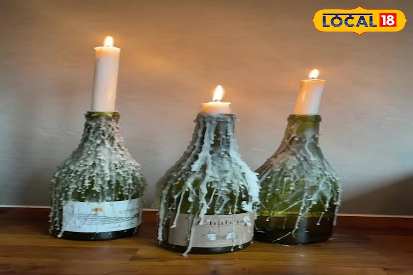 6. Clean the empty bottles of candle stand wine or liquor from wine bottles and paint them on them and you can prepare a beautiful dinner table decoration by placing candles in them. 