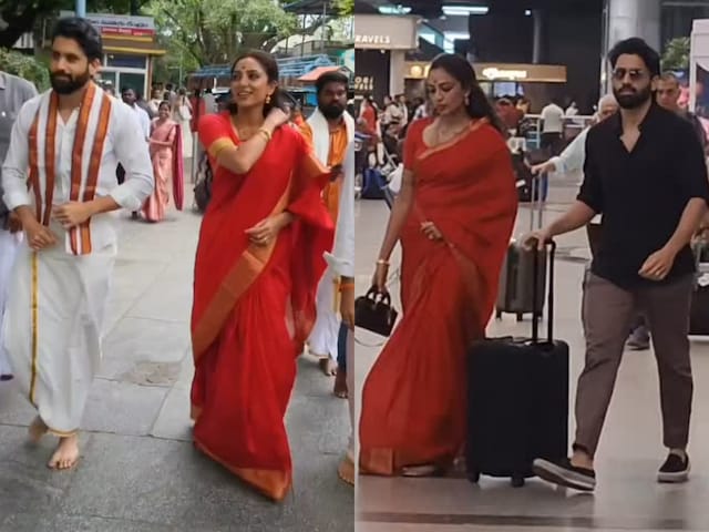 Shobhita looked beautiful in red saree, Naga seen in casual look, video viral Shobhita looked beautiful in red saree, Naga seen in casual look, video viral
