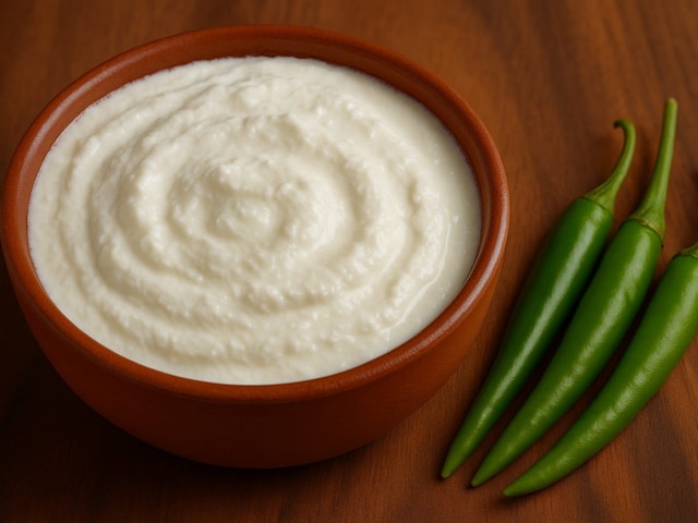 Gather at home with green chillies, thick and thick curd like confectionery, without juris