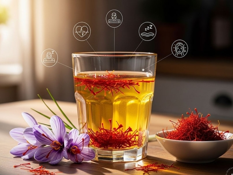 To make saffron water, you have to take 5-6 threads of saffron, light quantity of cinnamon, 2 cardamom, 4-5 almonds and honey as per taste. After this, put all these things in water and boil it on low flame for about five minutes. Now filter it in a clean pot and let it cool. After this, add honey to it, keep in mind that do not add honey to hot water. Finally, add almonds to it. (Image-ai) To make saffron water, you have to take 5-6 threads of saffron, light quantity of cinnamon, 2 cardamom, 4-5 almonds and honey as per taste. After this, put all these things in water and boil it on low flame for about five minutes. Now filter it in a clean pot and let it cool. After this, add honey to it, keep in mind that do not add honey to hot water. Finally, add almonds to it. (Image-ai)
