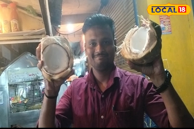 Coconut Crush Khargone, Khargone Street Food, Coconut Water Benefits, Malai Crush Drink, Khargone Food Special, local18, khargone letest news, Madhya Pradesh hindi news 