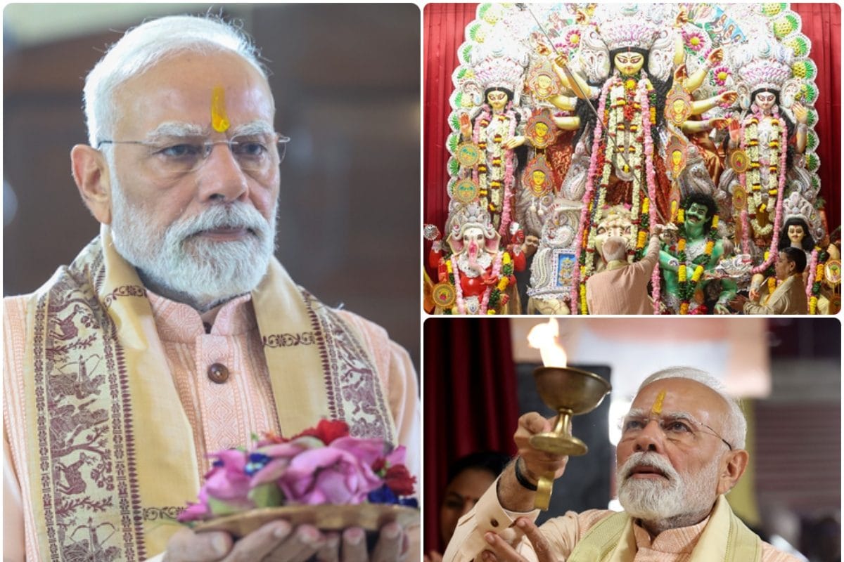 दिल्ली के चितरंजन पार्क पहुंचे PM मोदी किए मां दुर्गा के दर्शन आरती भी उतारी