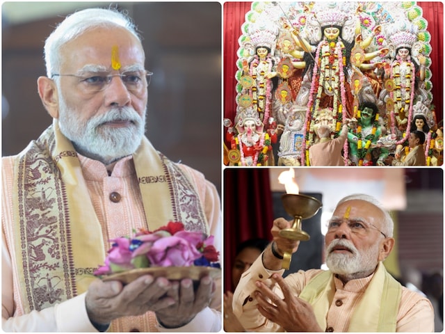दिल्ली के चितरंजन पार्क पहुंचे PM मोदी, किए मां दुर्गा के दर्शन, आरती भी उतारी