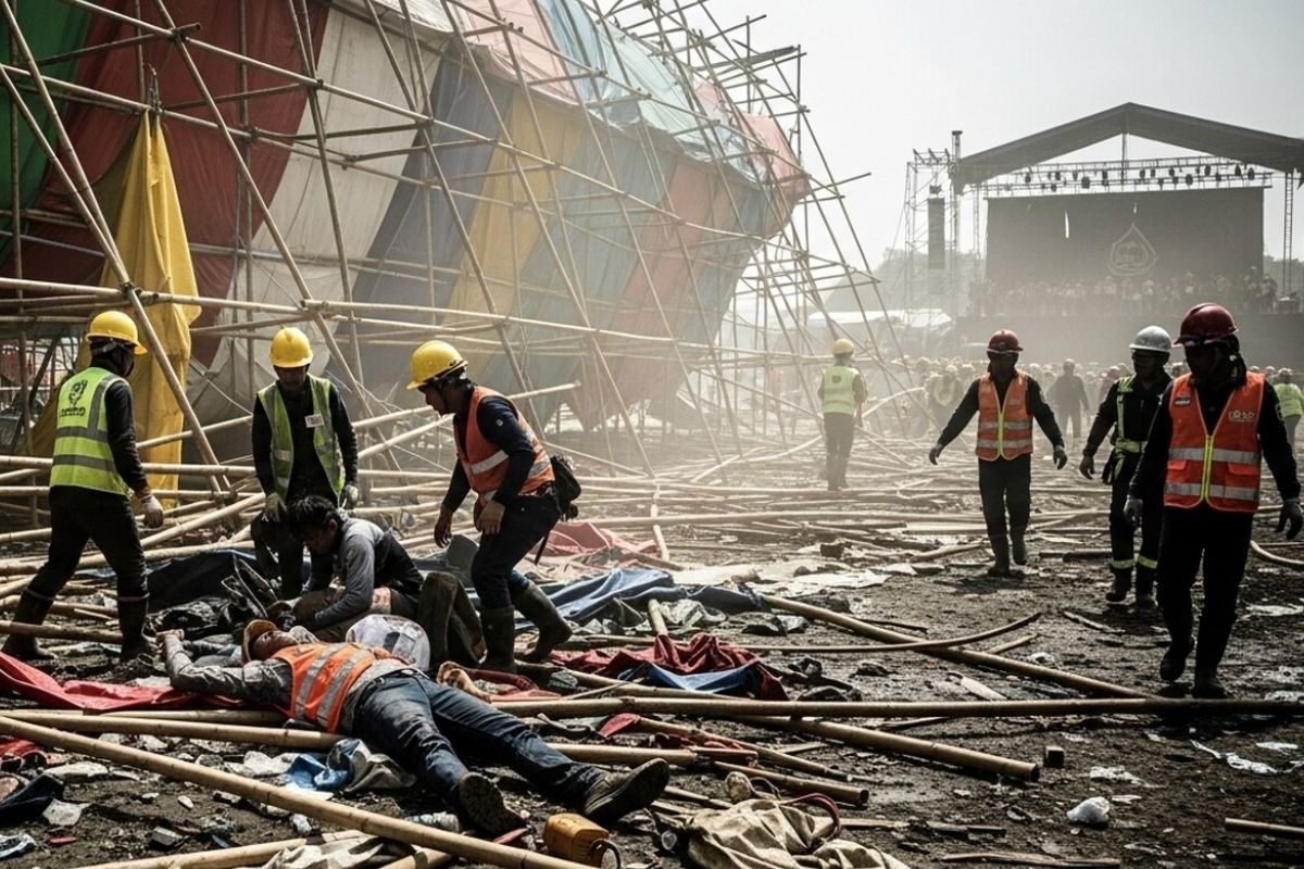 CM नीतीश के लिए मधुबनी में सज रहा था पंडाल, हो गया हादसा, 1 की मौत, 5 घायल