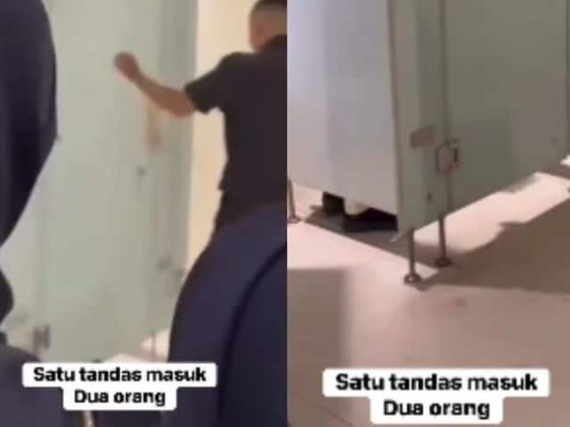 The mall climbed into the mall itself, the couple reached the bathroom directly, after hours