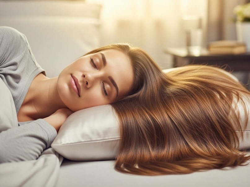 बालों की ग्रोथ और बेहतर बनाने के लिए अच्छी नींद भी जरूरी है. इसलिए कोशिश करें कि उचित नींद लें. बता दें कि, 6 से 8 घंटे की गहरी नींद लेंने से शरीर के साथ-साथ आपके बाल भी रिपेयर होंगे, जिससे बाल ज्यादा स्ट्रांग बनेंगे.  (Image- AI)