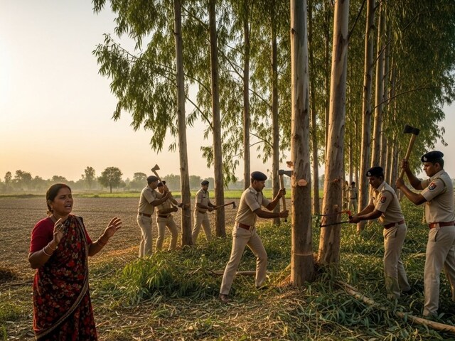 IPS की मनमानी, महिला के खेत में जबरन कटवाए यूकेलिप्टस के पेड़, कानून हुआ बेबस