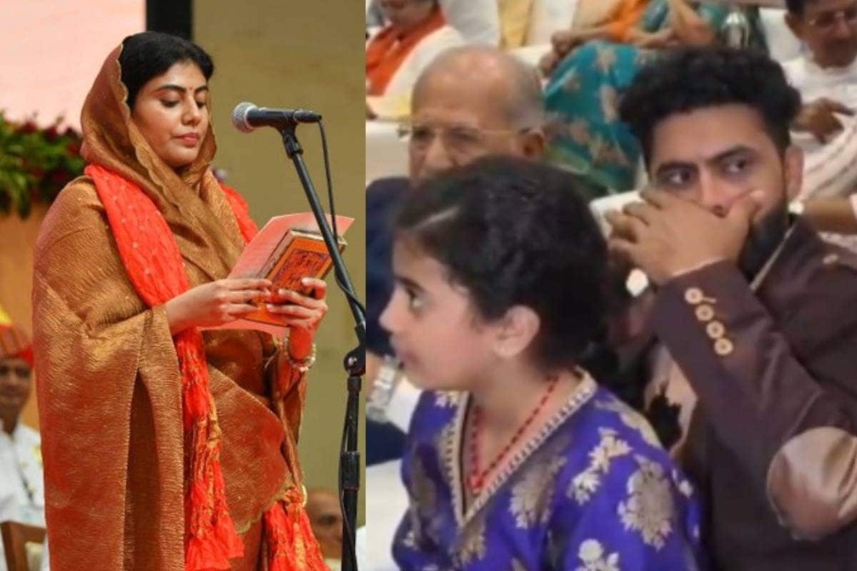 मिनिस्‍टर बीवी की शपथ में दिखा जडेजा का खास अंदाज, यूं बढ़ाया रिवाबा का हौसला