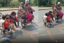 शख्स ने बाइक को बनाया मिनी बस, आगे 3 तो पीछे बैठाए 6 बच्चे, लोग बोले......