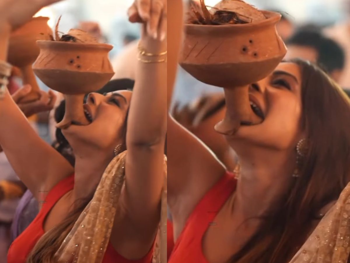 Nia Sharma did a vigorous dance for the first time on Durga Puja, pressed dhunachi in her mouth Nia Sharma did a vigorous dance for the first time on Durga Puja, pressed dhunachi in her mouth
