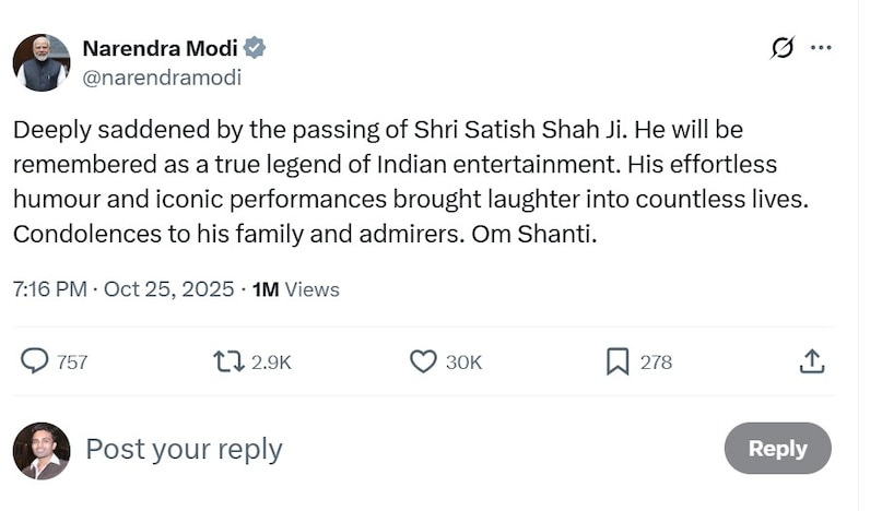 PM Narendra Modi, Satish Shah Death PM Narendra Modi, Satish Shah Death